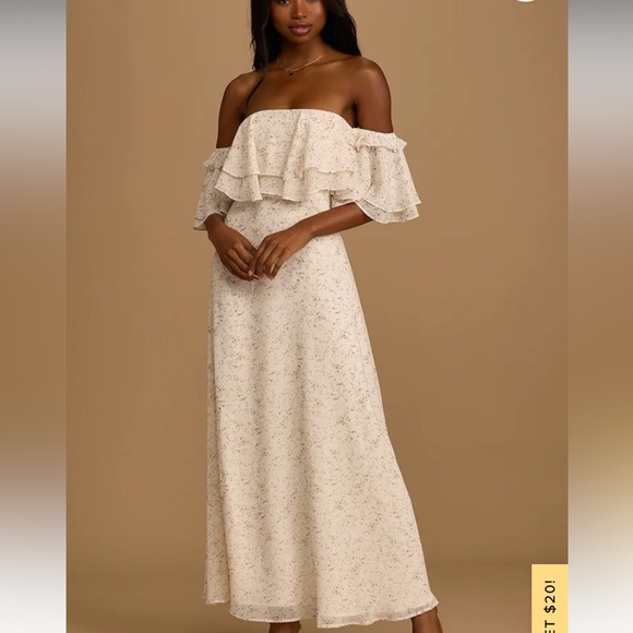 Lulus Just Love Cream Floral Print Off-the-Shoulder Ruffled Maxi Dress NWT - Picture 6 of 6